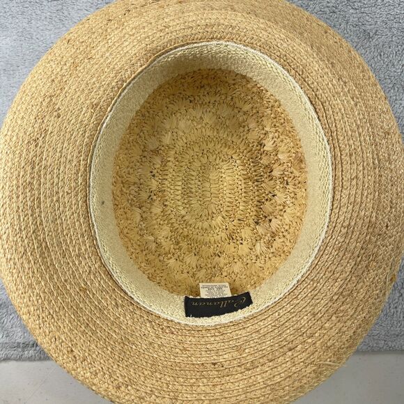 Callanan Handmade Hat Womens OS Raffia Natural Fiber Crochet Rolled Brim Panama
